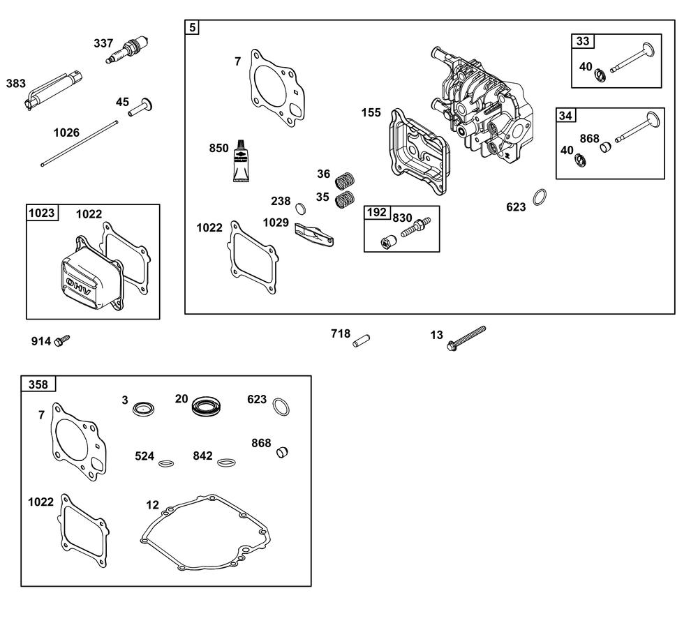 Cylinder Head Group Diagram and Parts List for 124P05-0011-F1 100000 - 19Z999 Briggs and Stratton Engine
